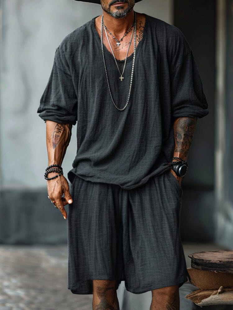 Cotton Long Sleeve Shirt and Shorts
