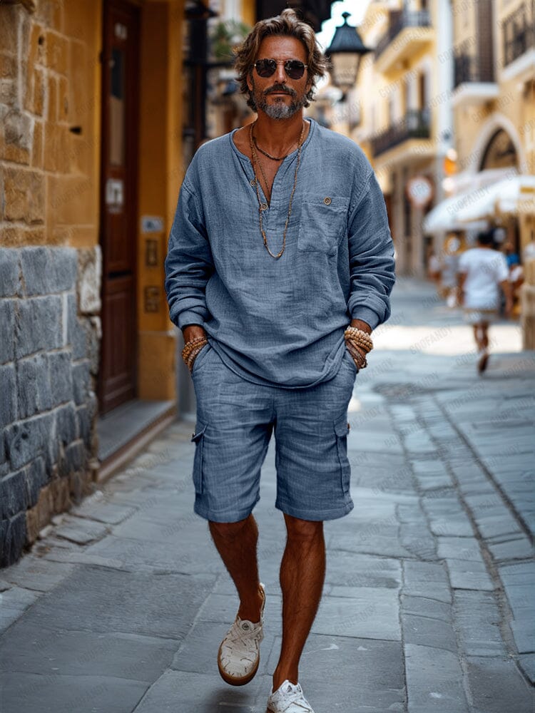 Cotton Henley Shirt and Shorts Set