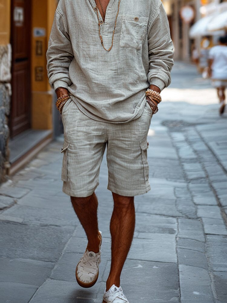 Cotton Henley Shirt and Shorts Set