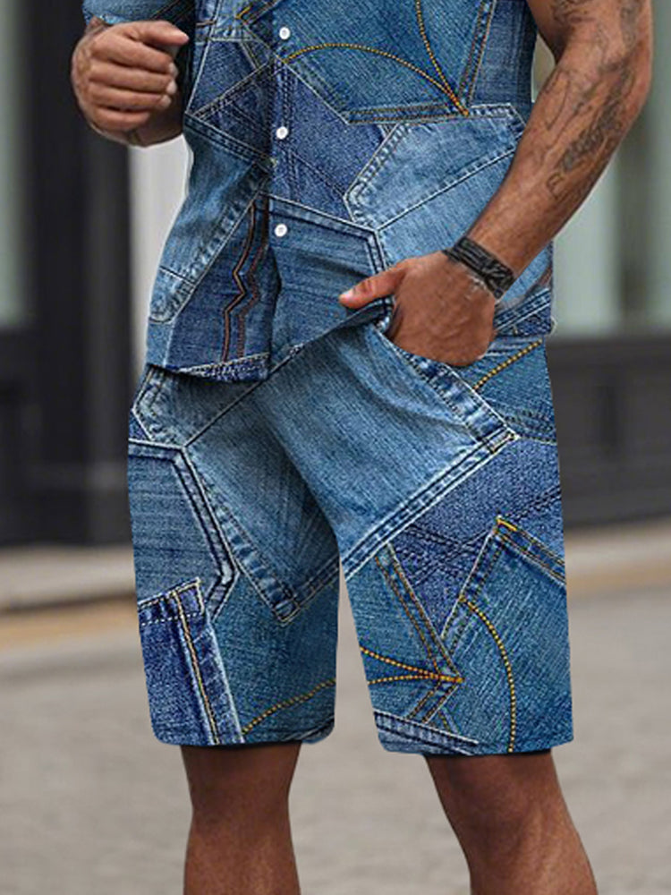 Trendy Denim Print Two-Piece Outfit