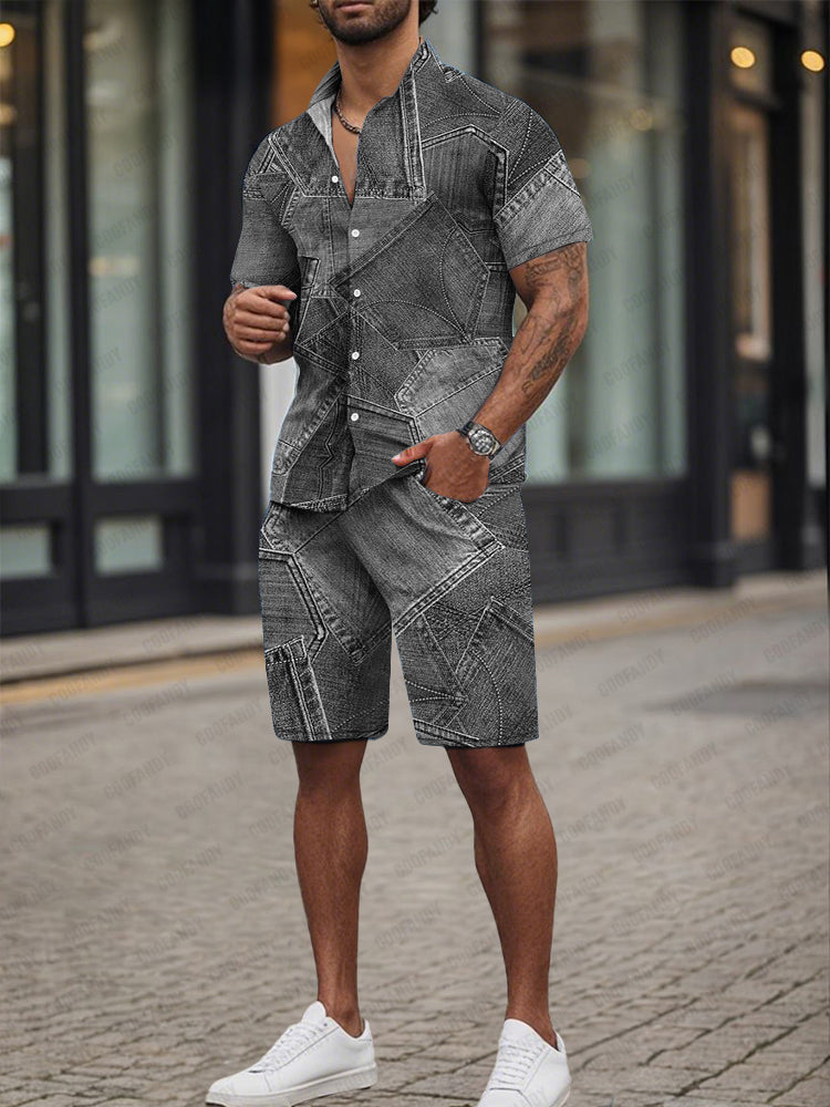Trendy Denim Print Two-Piece Outfit