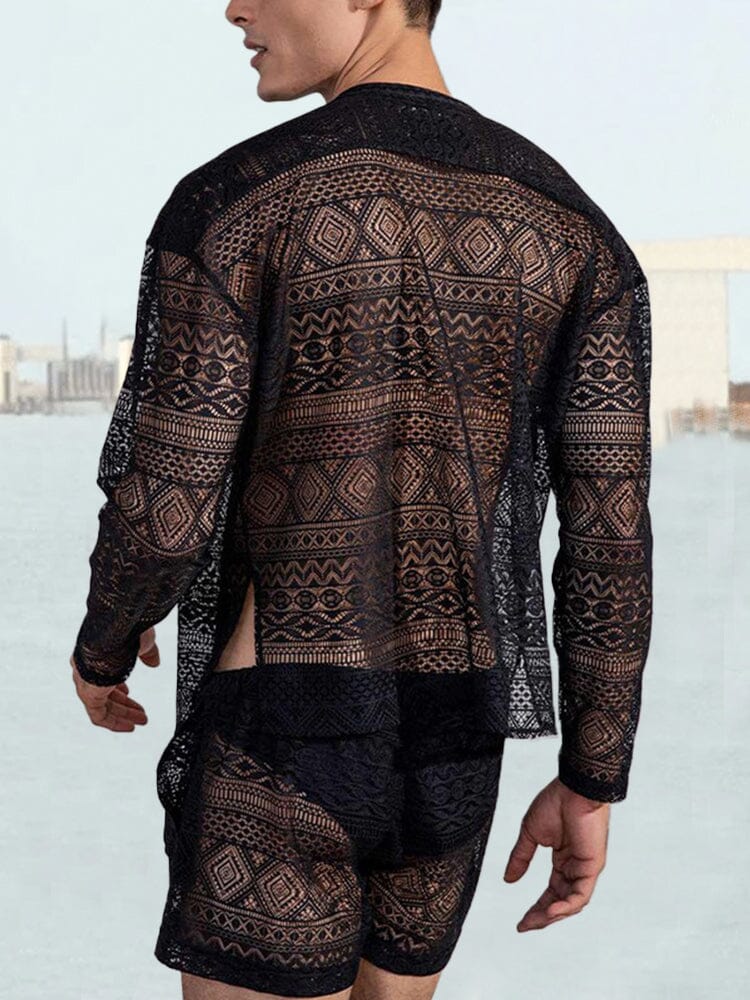 Lace Hollow Out Shirt Set