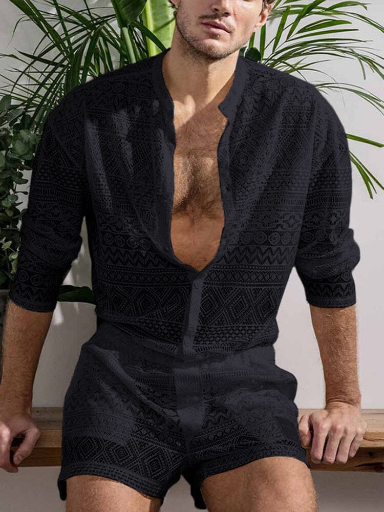 Lace Hollow Out Shirt Set