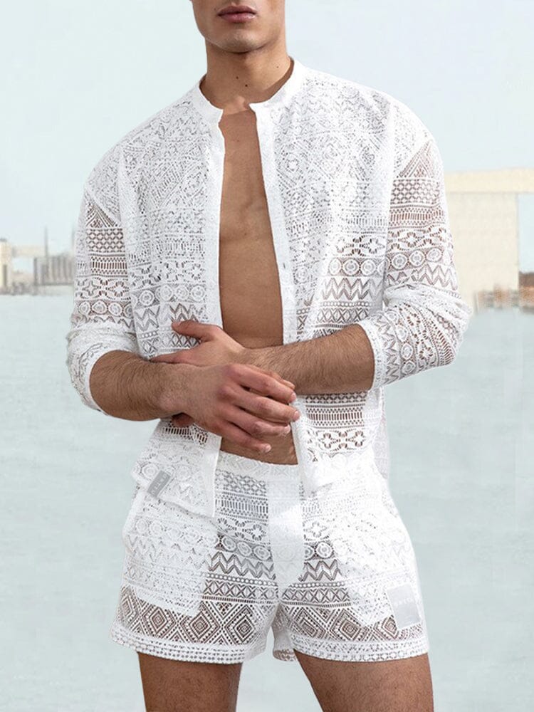 Lace Hollow Out Shirt Set
