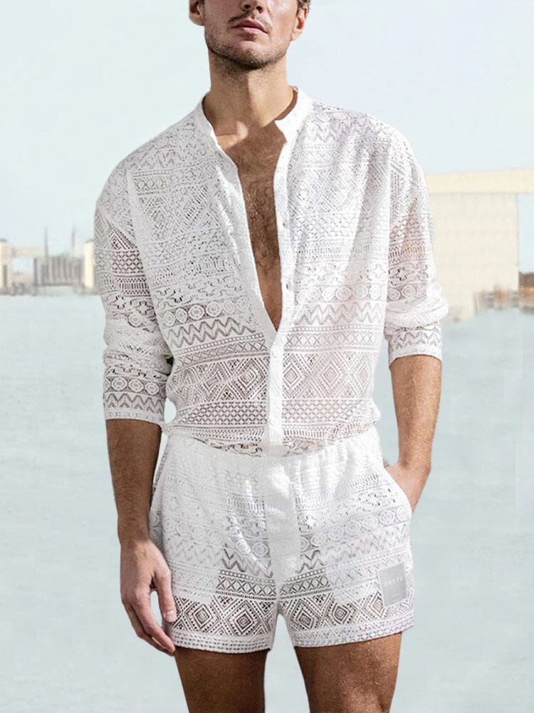 Lace Hollow Out Shirt Set