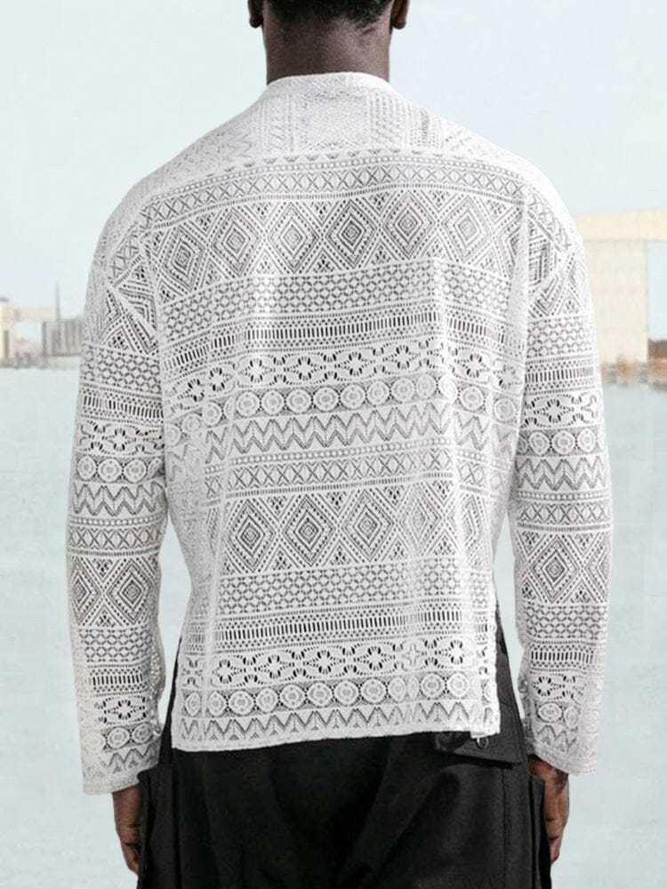 Lace Hollow Out Shirt Set