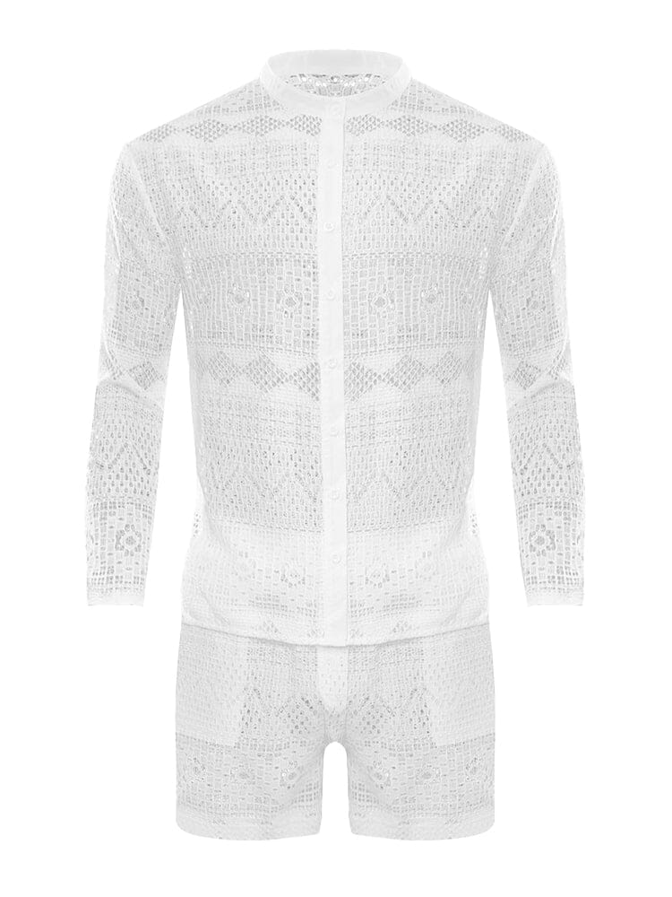 Lace Hollow Out Shirt Set