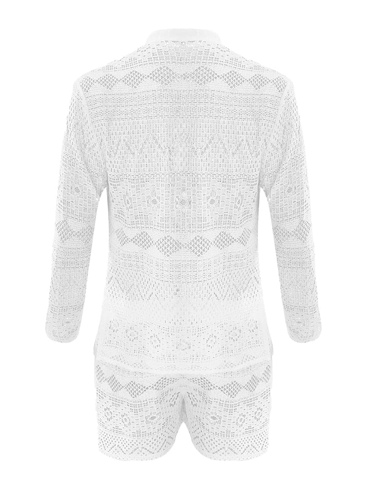 Lace Hollow Out Shirt Set