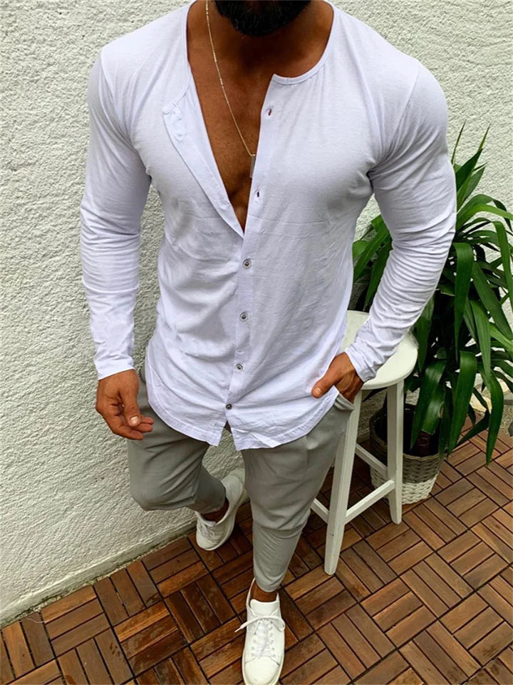 Long Sleeve Men's Button-Up Tee