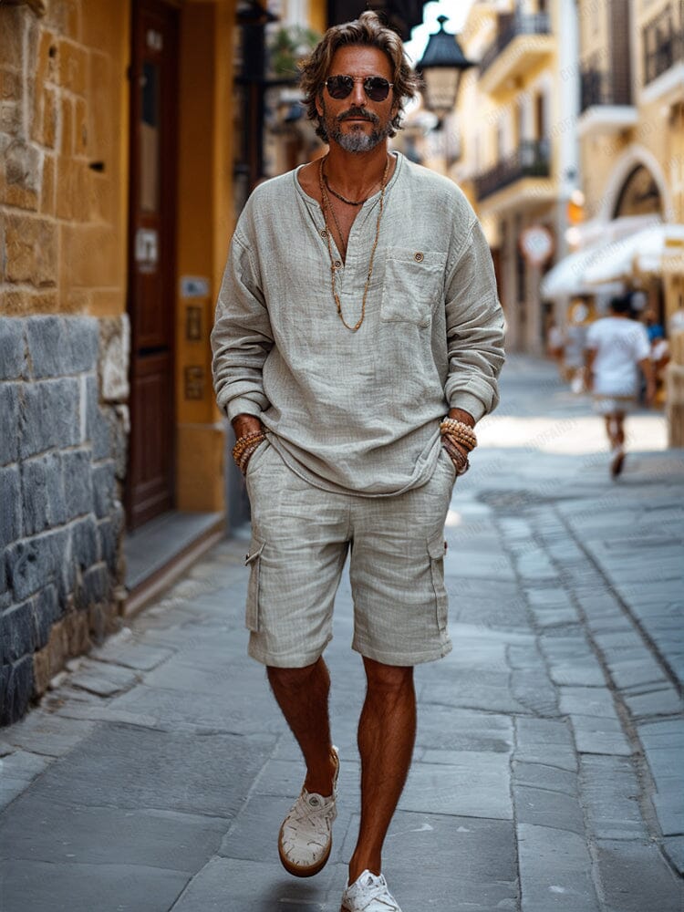 Cotton Henley Shirt and Shorts Set