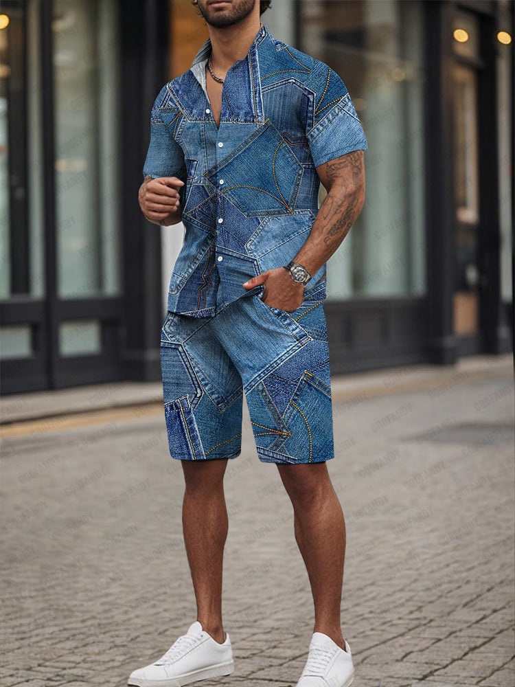 Trendy Denim Print Two-Piece Outfit