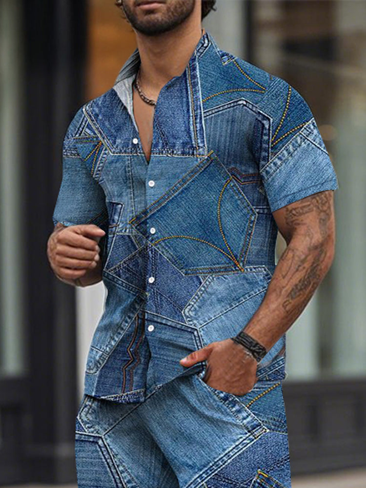 Trendy Denim Print Two-Piece Outfit