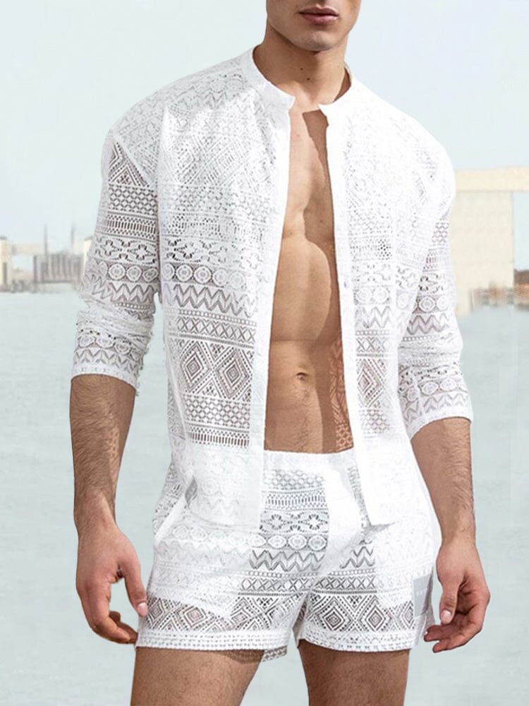 Lace Hollow Out Shirt Set