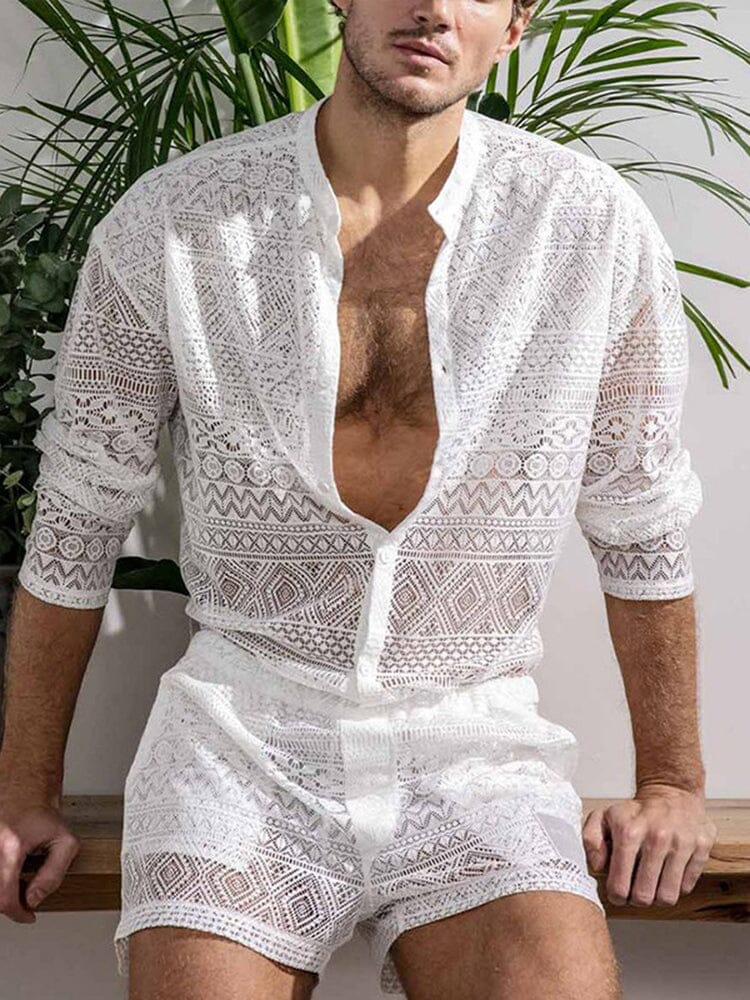 Lace Hollow Out Shirt Set