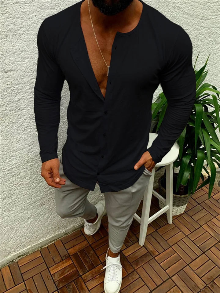 Long Sleeve Men's Button-Up Tee