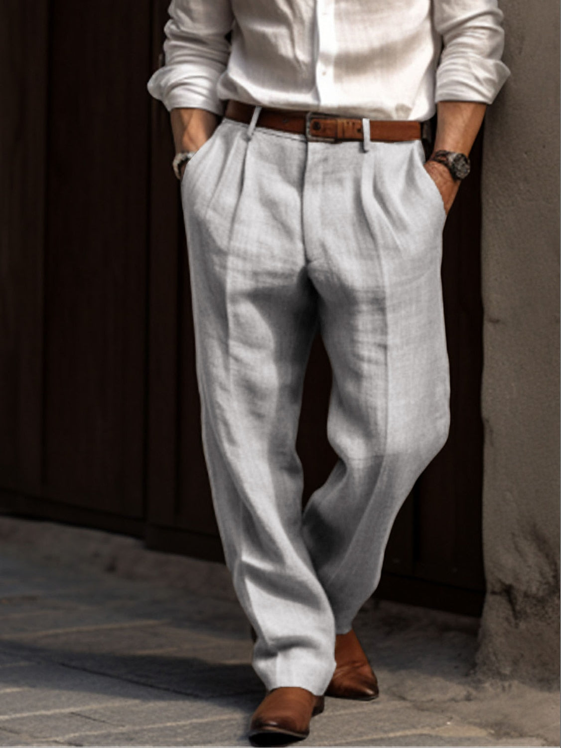 Men's Linen Pleated Trousers