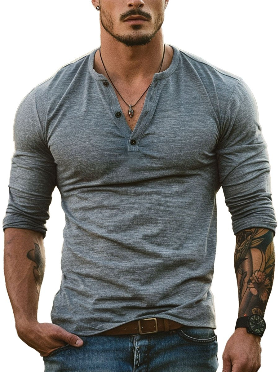 Men's Casual Henley Long Sleeve Tee