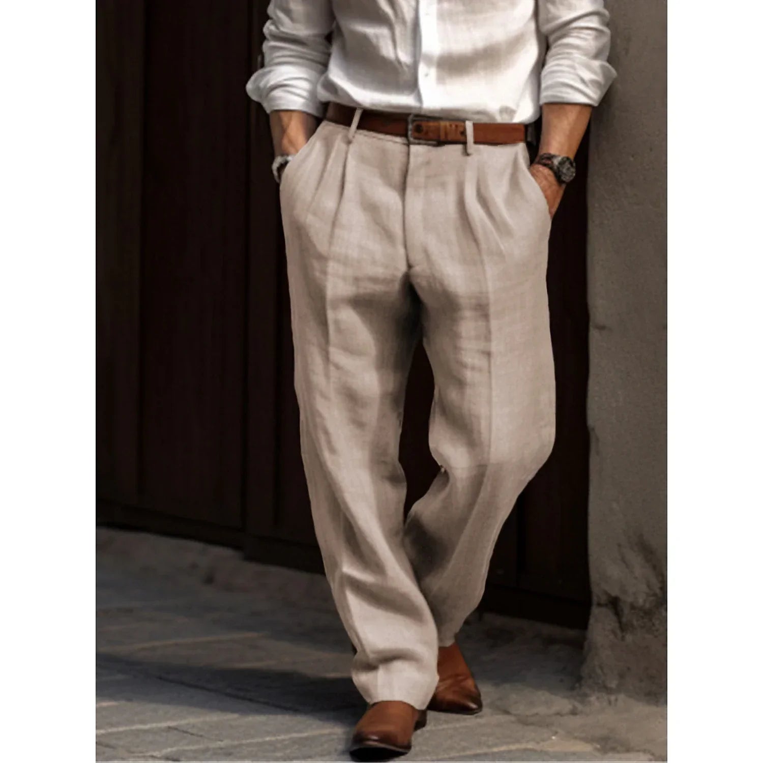 Men's Linen Pleated Trousers